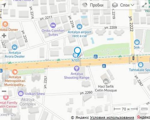 расположение на карте города магазина НСП в Анталье