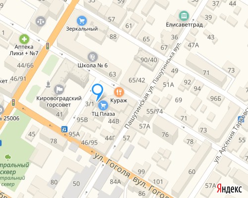 расположение на карте города магазина НСП в Кропивницком