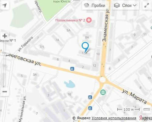 расположение на карте города магазина НСП в Шостке